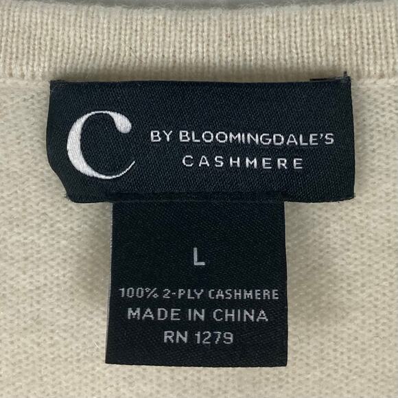 Nwot C by BLOOMINGDALES Sweater Top L Cashmere 100% 2-Ply Cream Knit Short-Sleev - Picture 4 of 6